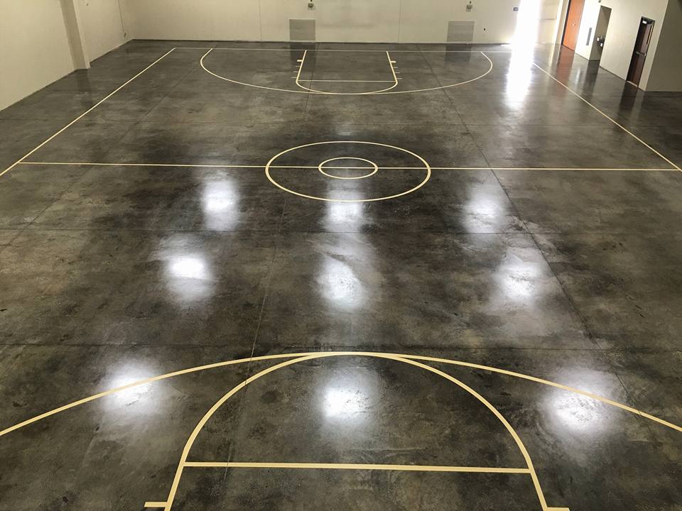 Black Concrete Acid Stained Indoor Basketball Court