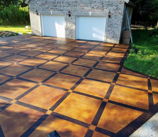 Acid Stained Checkered Driveway Design