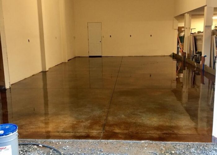 Acid stained concrete garage floor
