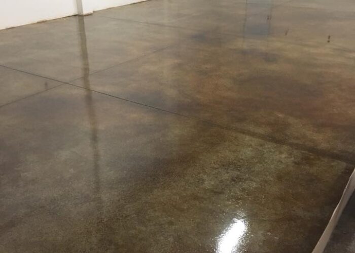 Acid stained concrete garage floor
