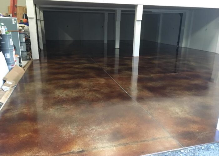 Acid stained concrete garage floor