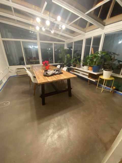 Stormy Gray Dye Stained Concrete Sunroom Floor