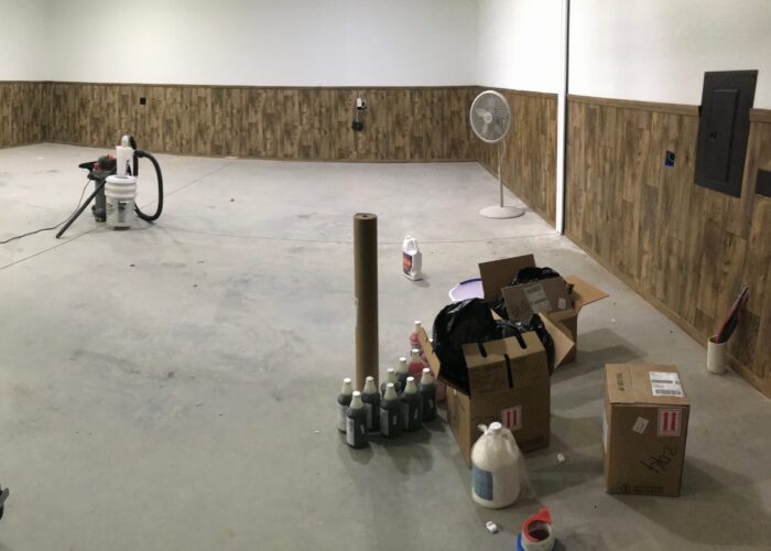 Unfinished concrete garage floor