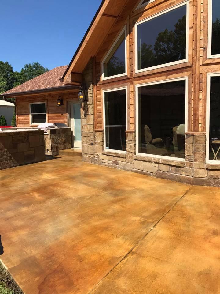 Acid stained backyard patio