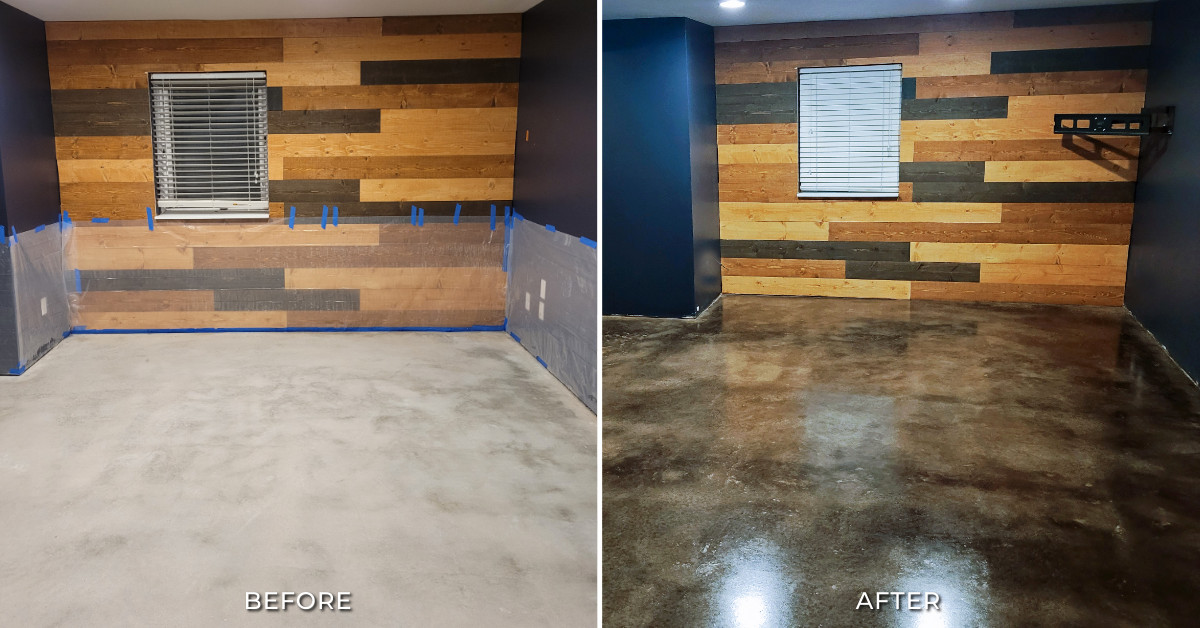 Man Cave Stained Concrete Floors Before and After Photos