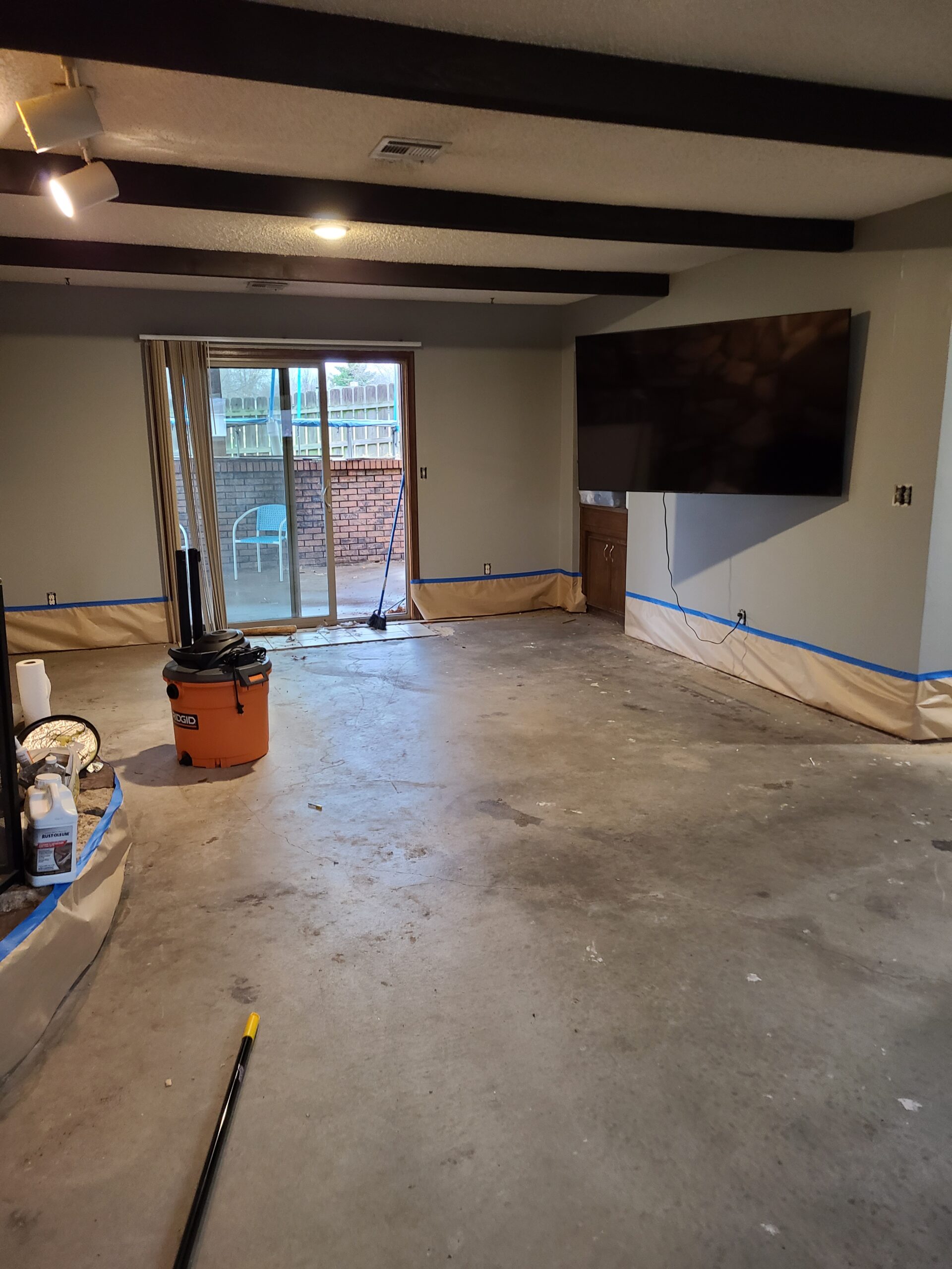 Flooded concrete basement