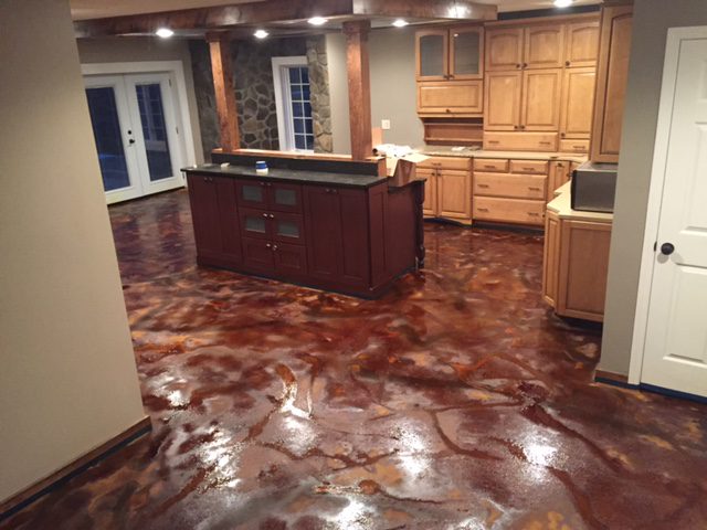 Coffee brown EverStain acid stain application over black acid stain veins