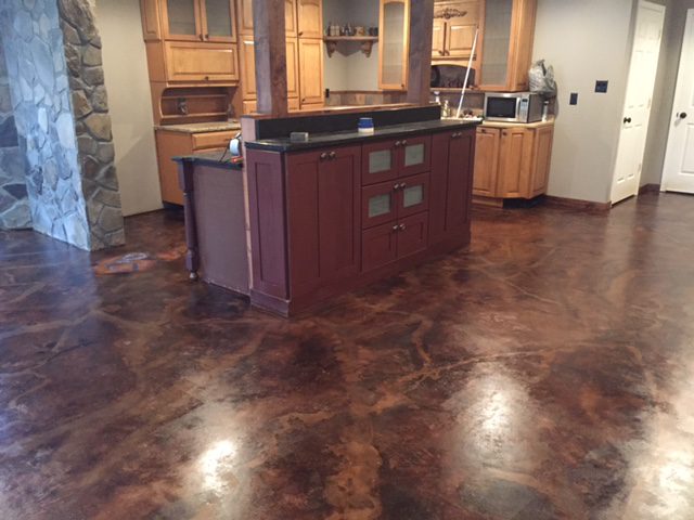 Sealed acid stained concrete floor