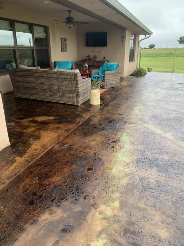 Azure Blue & Coffee Brown EverStain on Concrete Patio