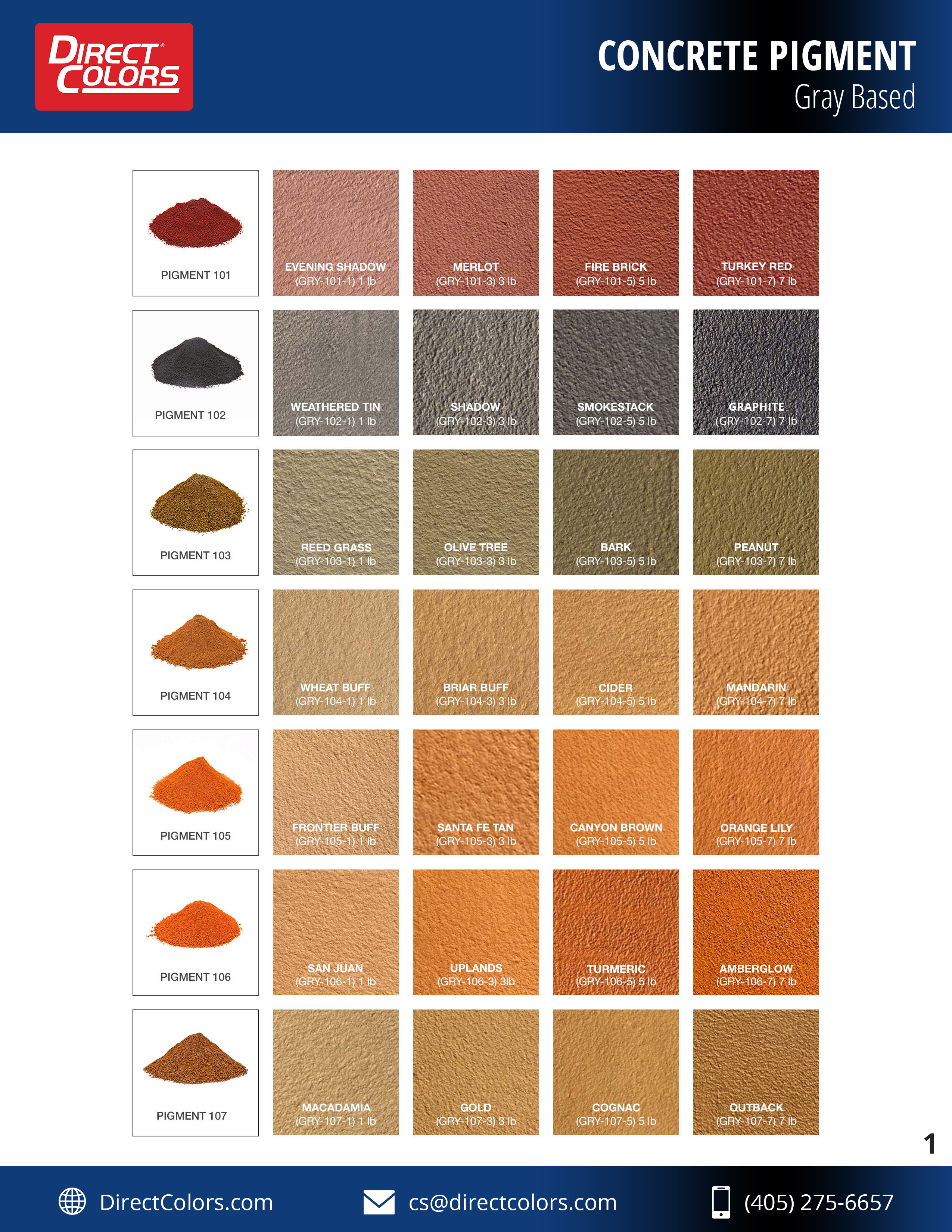 GRAY-BASED PIGMENTS - COLOR CHART
