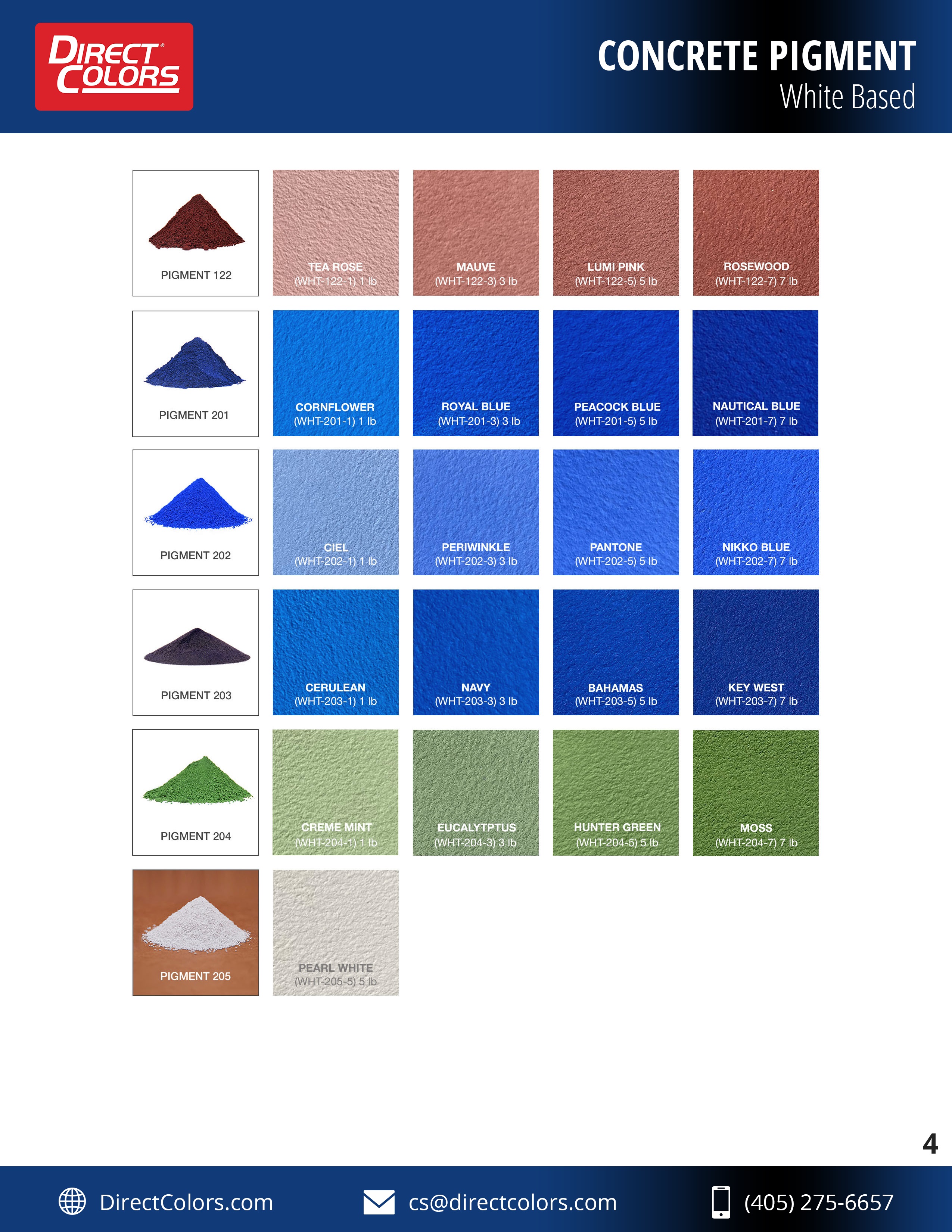 WHITE-BASED PIGMENTS - COLOR CHART
