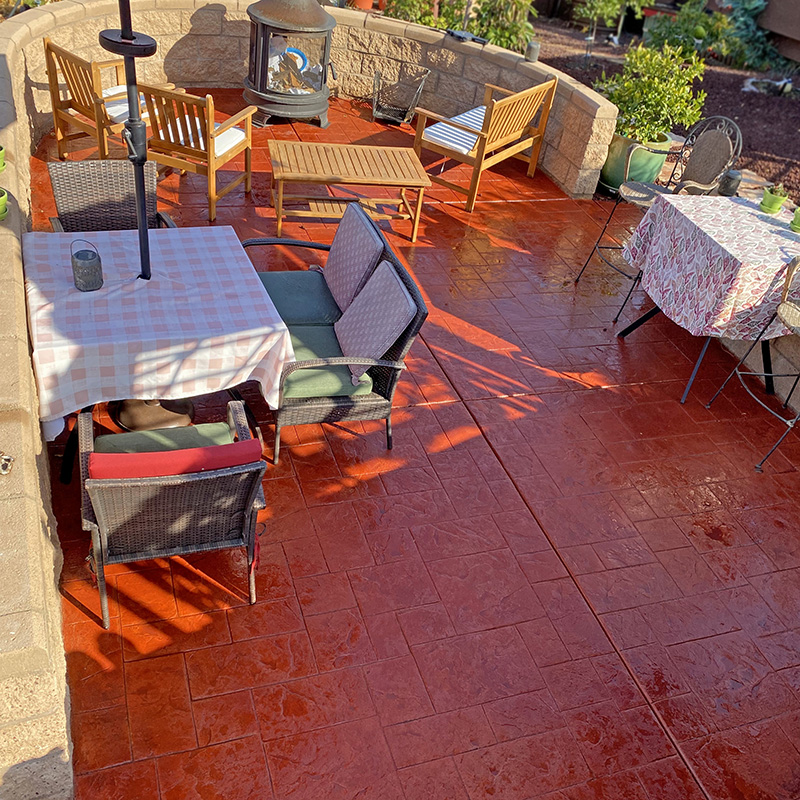 Crimson Antiquing Stained Stamped Concrete Patio