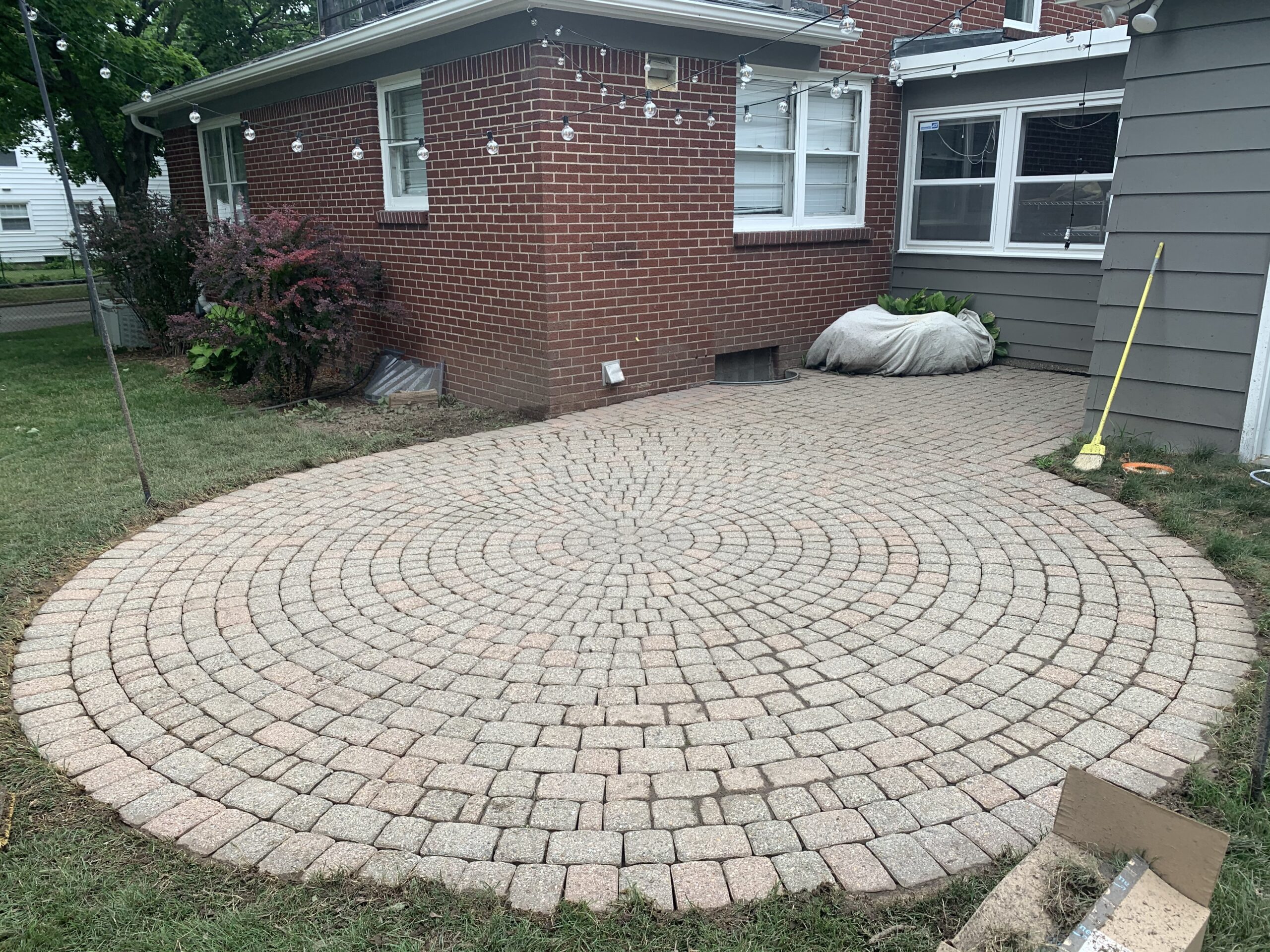 Pink paver brick patio