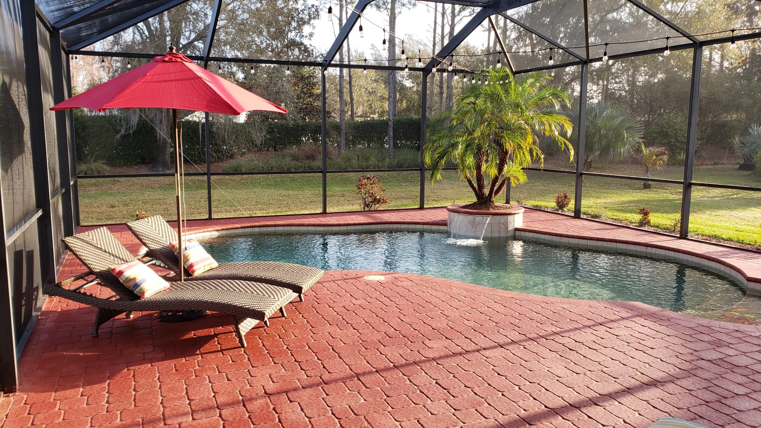 Vibrant, eye-catching pool deck after staining, showing a stunning transformation