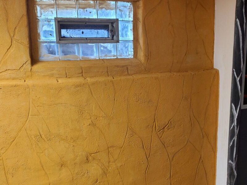 Stucco coat colored with maize pigment