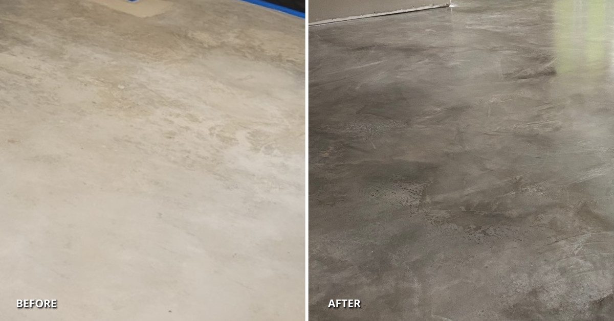 From boring to beautiful: the power of AcquaTint Charcoal on this basement floor.