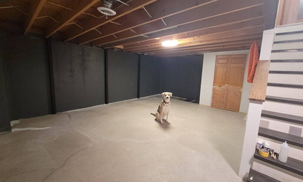 Clean and etched basement floor, prepared for staining