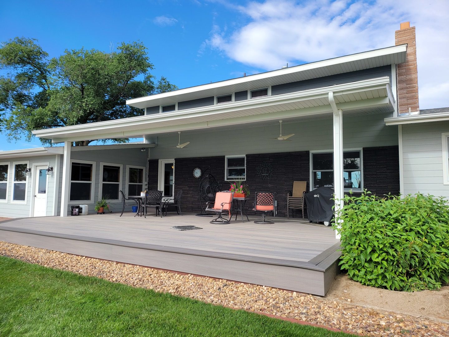 Complete view of a home's stained facade