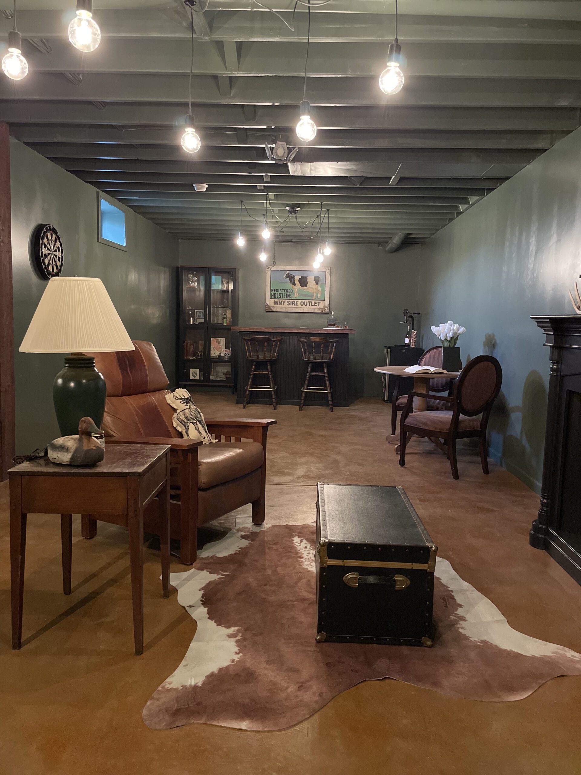 Image showcasing the finished whiskey bar in the basement