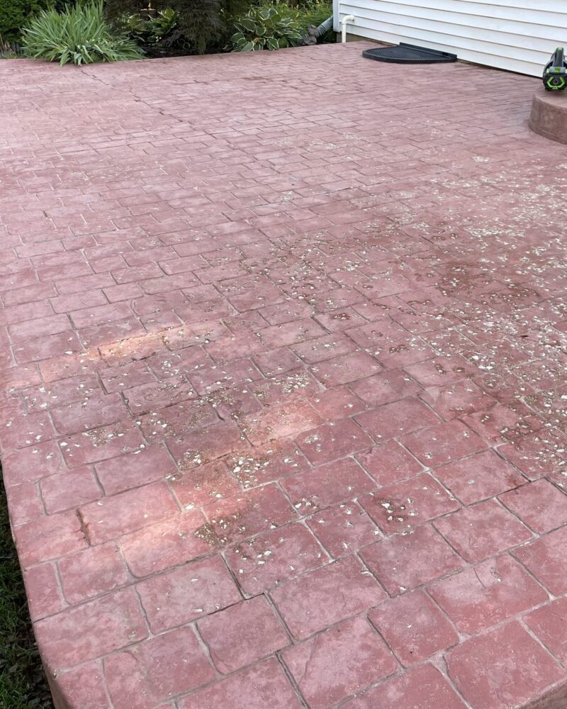 Before: Our stamped concrete had turned an unappealing chalky pink