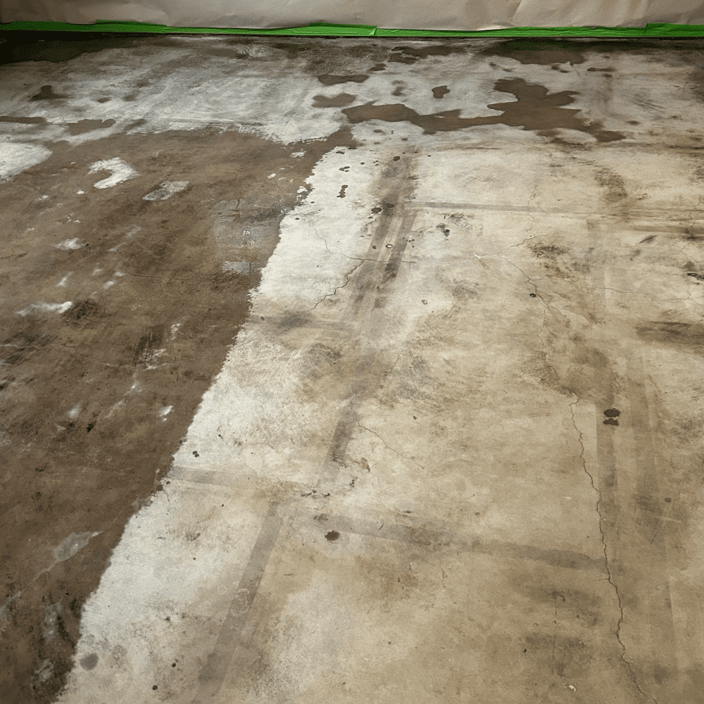 Living area with adhesive marks