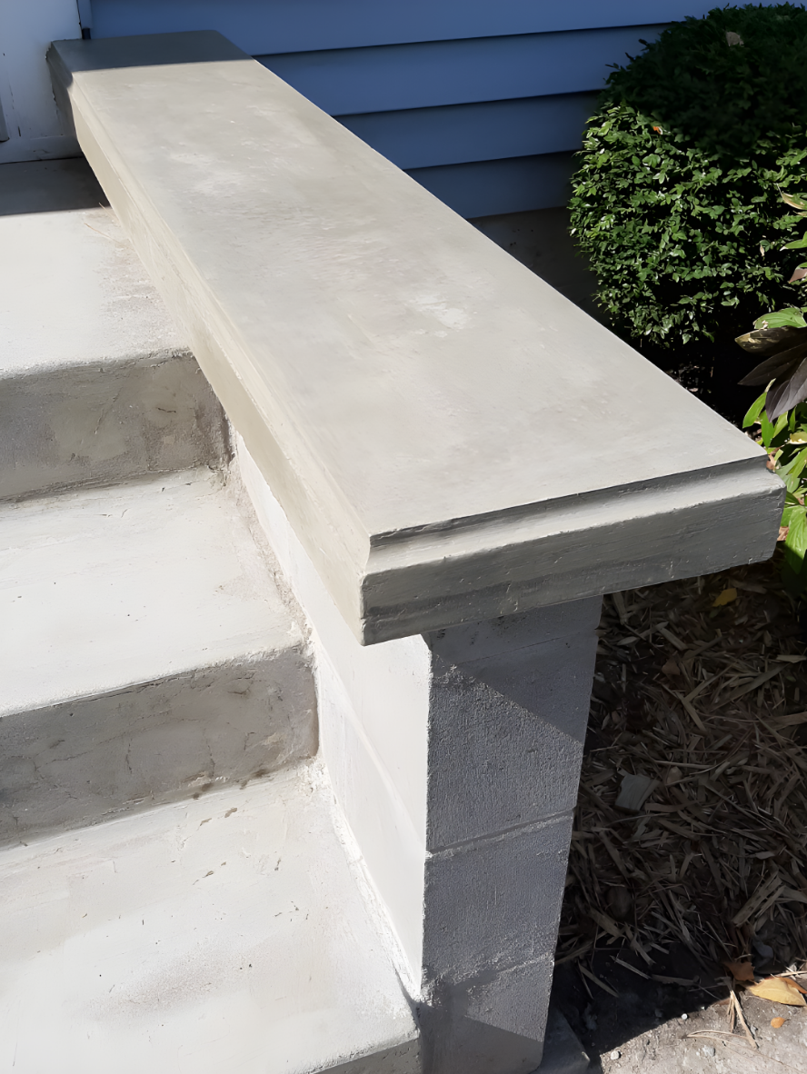 Restored concrete banister finished with EasyTint Buff tinted sealer