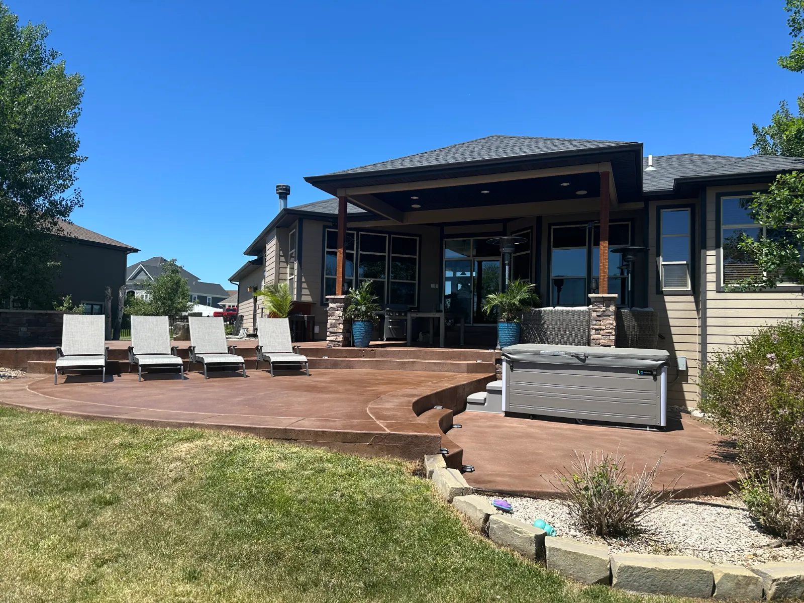 Concrete patio poured in 2012 restored with Driftwood Antiquing Stain and EasySeal acrylic sealer.